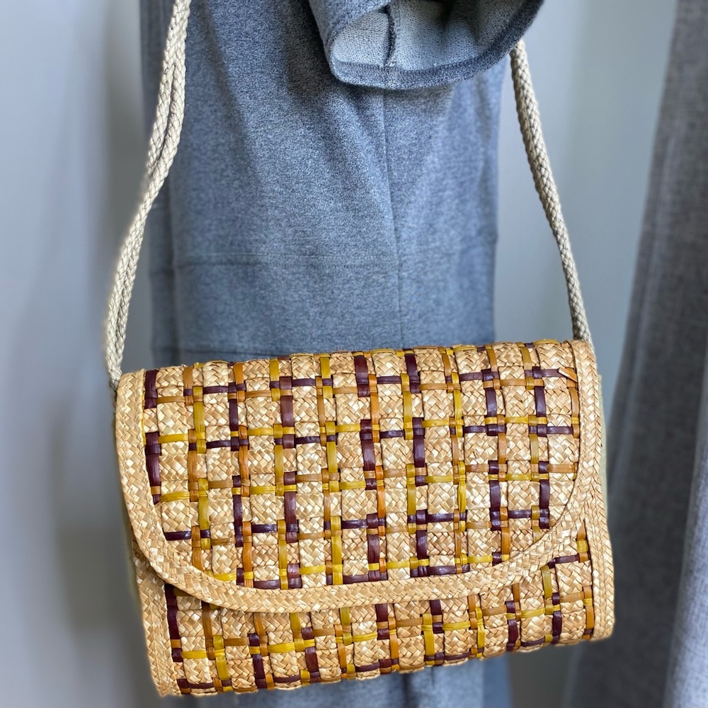 Woven Straw Envelope Bag., Rope Handles, NEW
